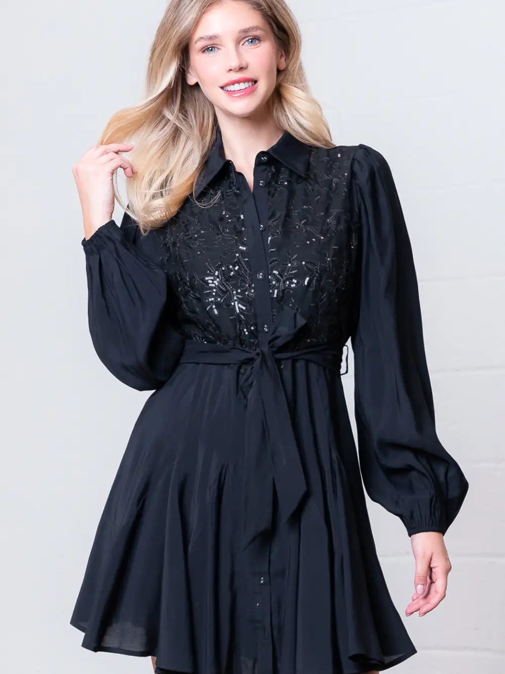 Button Down Belted Mini Dress