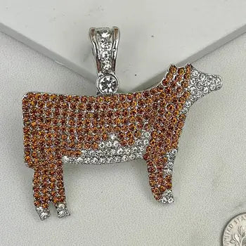 Brown Rhinestone Cow Pendant