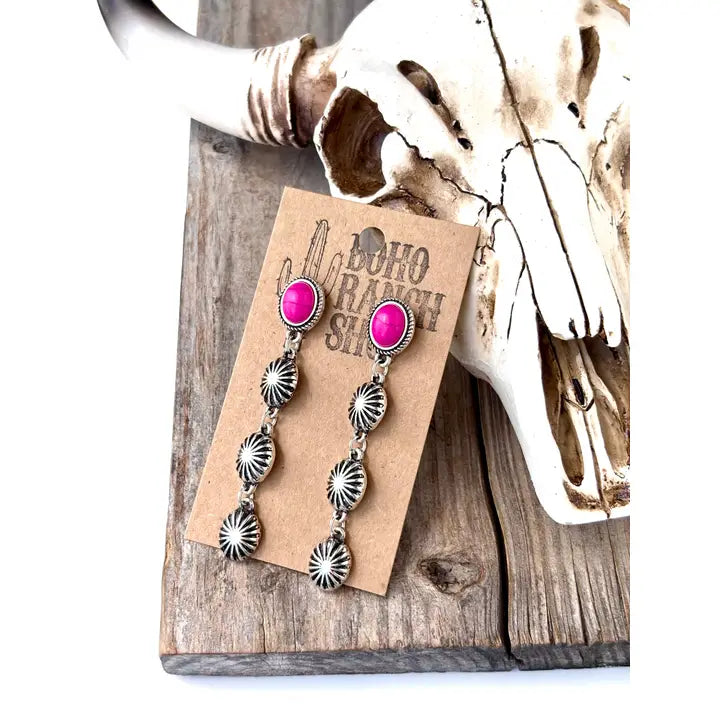 Pink 4 Tier Oval Stone Drop Earrings