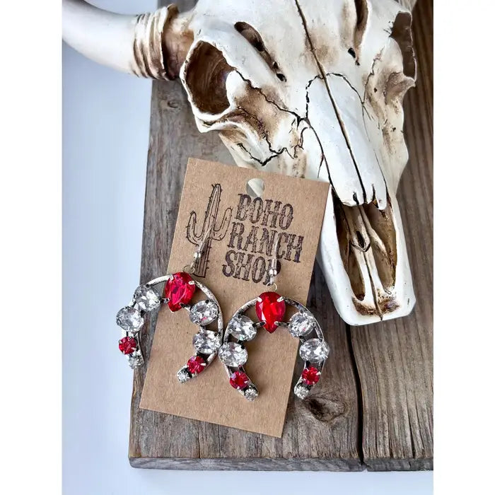 Red Glass Stone Squash Blossom Earrings