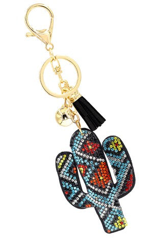Crystal Cactus Puff Keychain