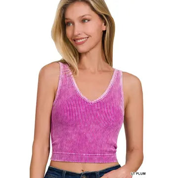 Ribbed Seamless Bra Pad V Neck Tank Top