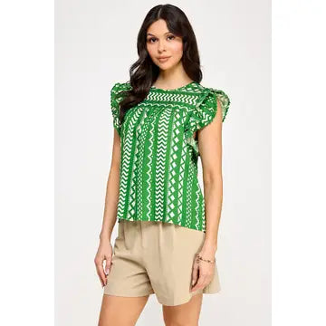 Green Ruffle Sleeve Blouse
