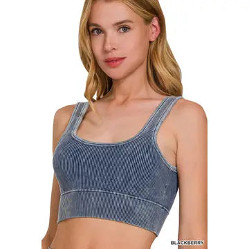 Washed Ribbed Square Neck Bra