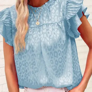 Satin Leopard Print Ruffle Sleeve Blouse