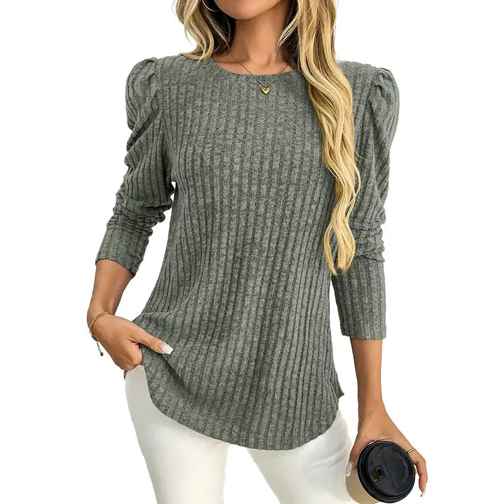 Puffed Sleeve Brushed Top