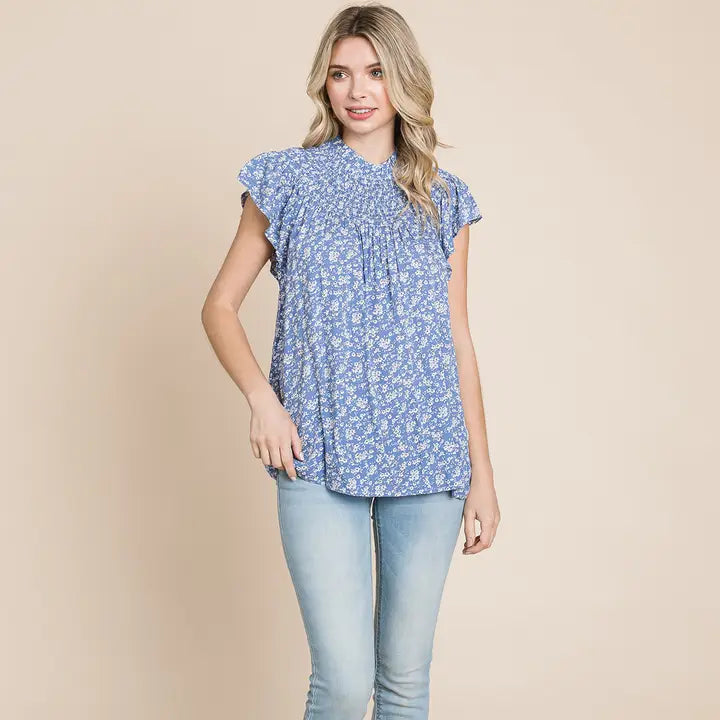 Flutter Sleeve Floral Print Top