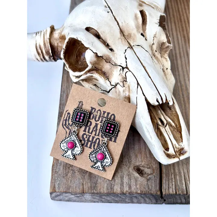 Pink Spade Dangle Earrings