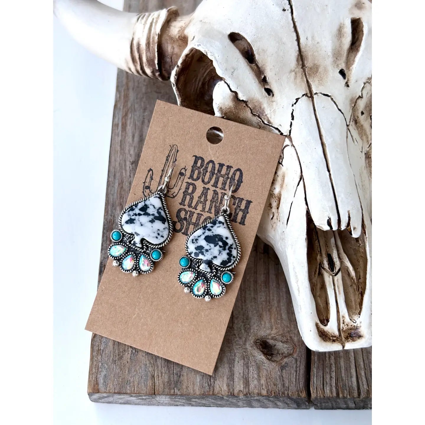 White Spade Dangle Earrings