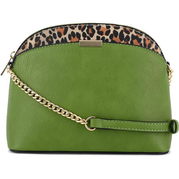 Leopard Accent Small Dome Crossbody Bag