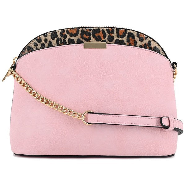 Leopard Accent Small Dome Crossbody Bag