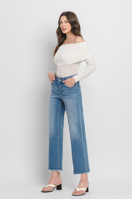 High Rise Ankle Slim Wide Jeans