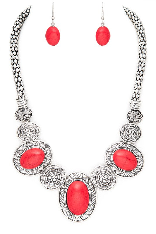 Oval Stone Western Bib Necklace Set