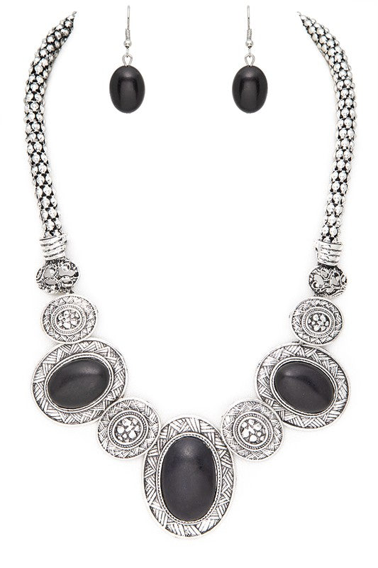 Oval Stone Western Bib Necklace Set