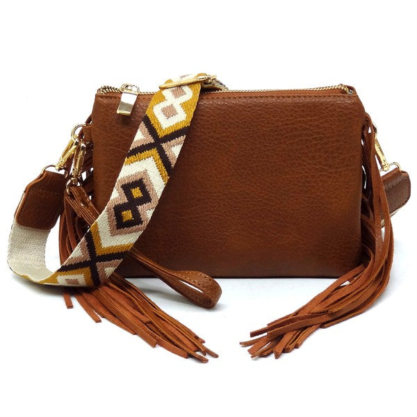 Aztec Guitar Strap Fringe Clutch Crossbody Bag