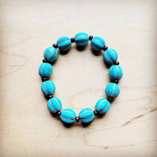 Turquoise Blue Melon Beaded Stretch Bracelet