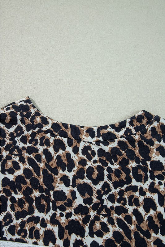 Leopard Waffle Knit Patchwork Button Sweatshirts