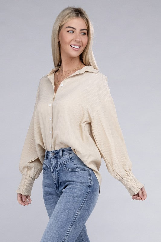 Dropped Shoulder Button Down Shirt