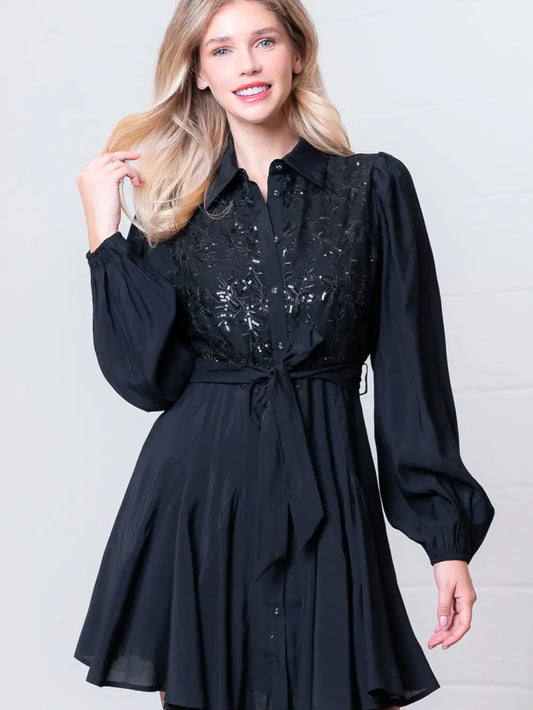 Button Down Belted Mini Dress