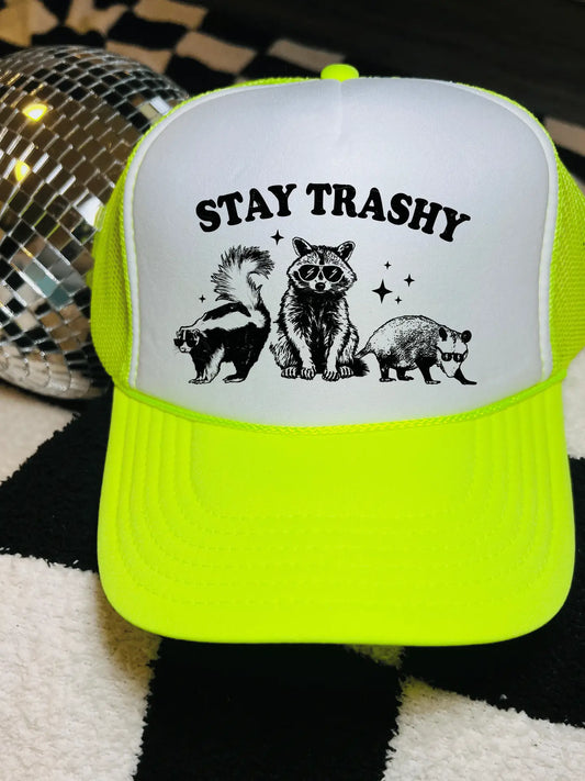 Neon Yellow Stay Trashy Trucker Hat