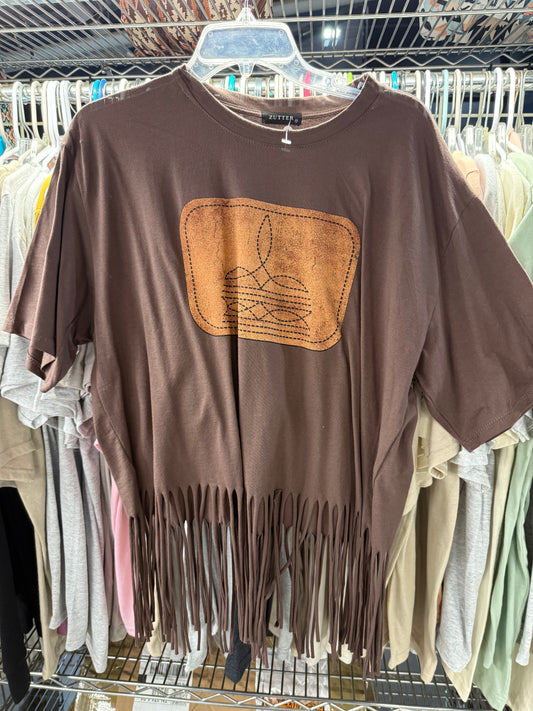 Short Sleeve Fringe Boot Stitch T-shirt