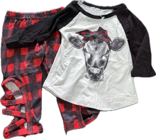 Gurlz Red Checkered Cow Outfit