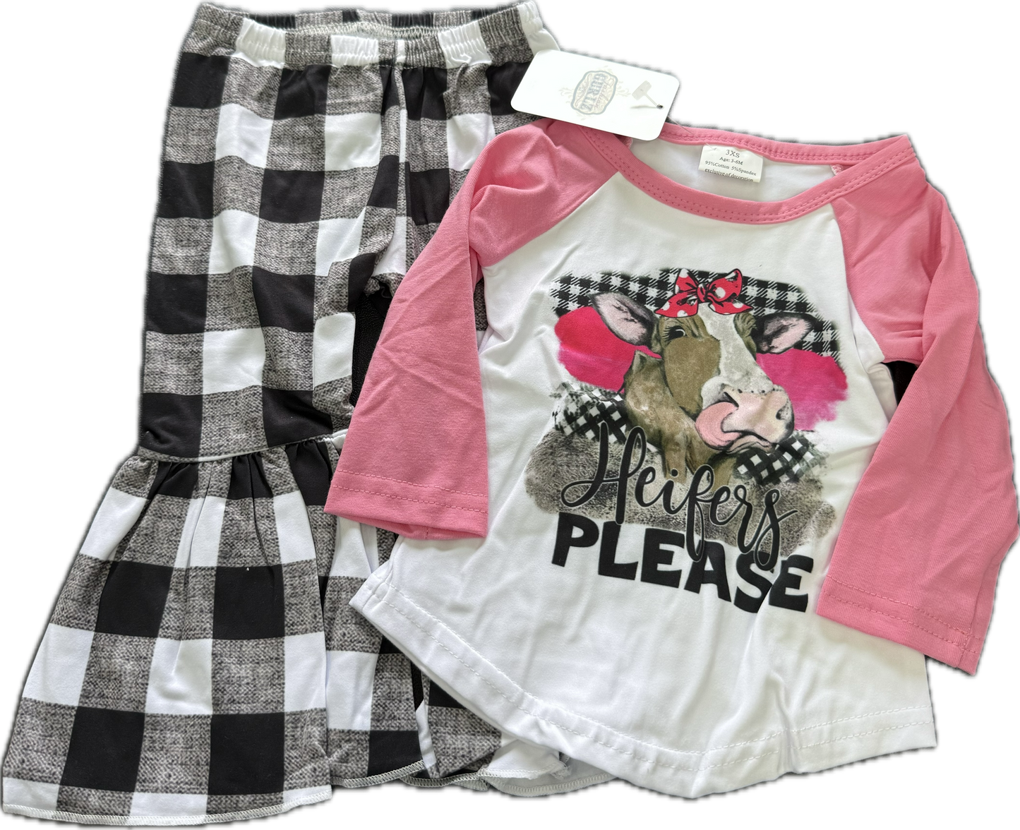 Gurlz Pink Checkered Cow Outfit