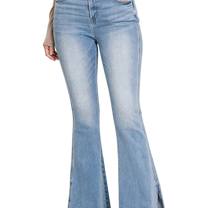 High Rise Zenana Flare Jean with Side Slit