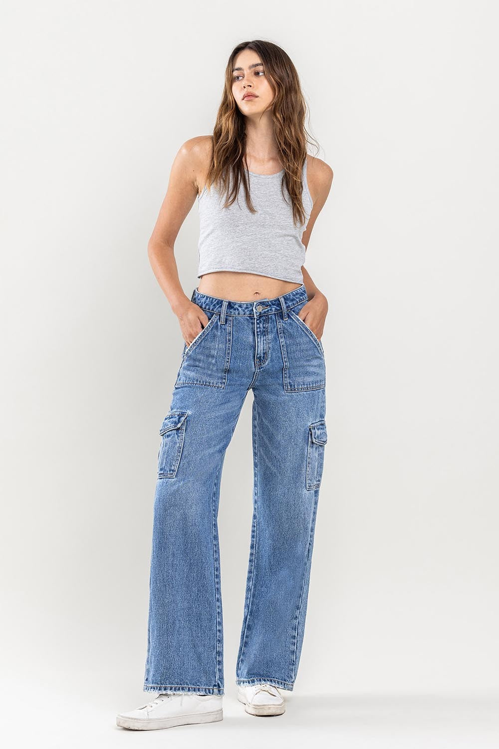 High Rise Wide Leg Cargo Jeans