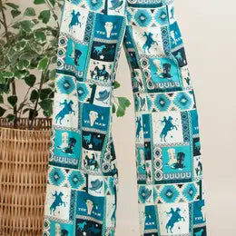 Western Collage Print Slack Pants