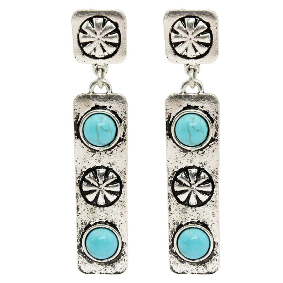 Concho and Turquoise Metal Bar Earrings