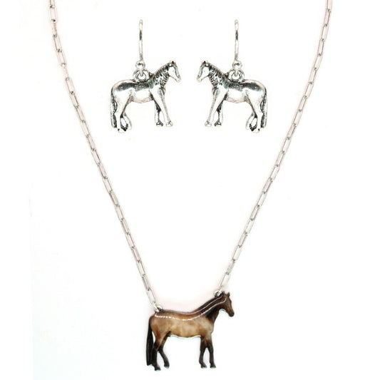 Horse Charm Necklace and Earring Set