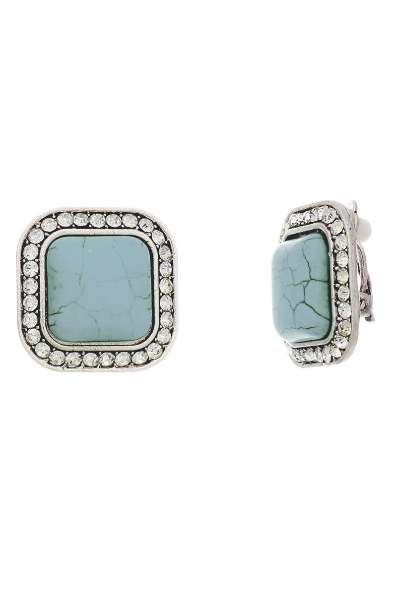 Square Turquoise Clip On Earrings