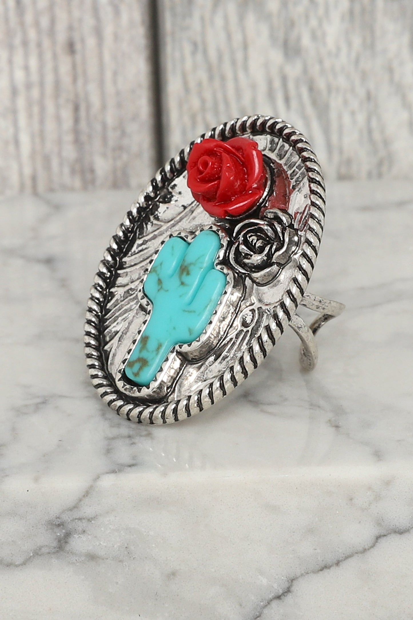 Western Floral Cactus Cuff Ring