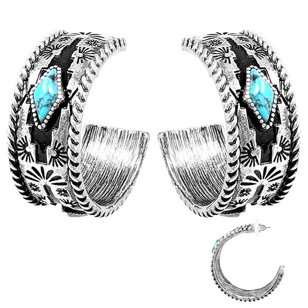 Silver and Turquoise Hoop Earrings
