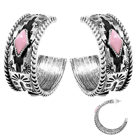 Silver and Pink Hoop Earrings