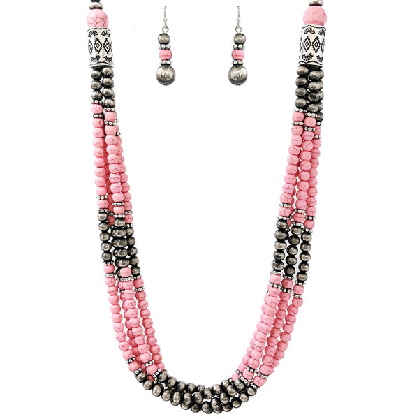 Silver and Pink Beaded Necklace