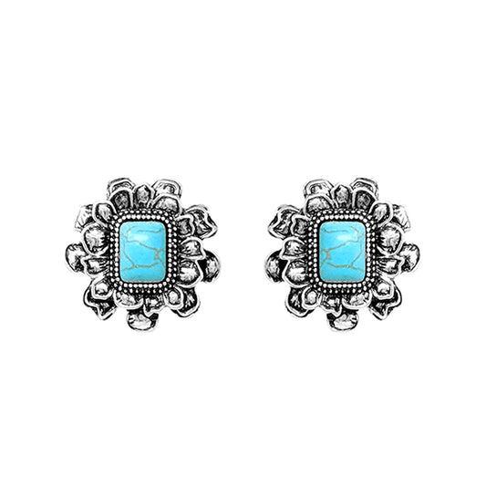 Silver and Turquoise Floral Earrings