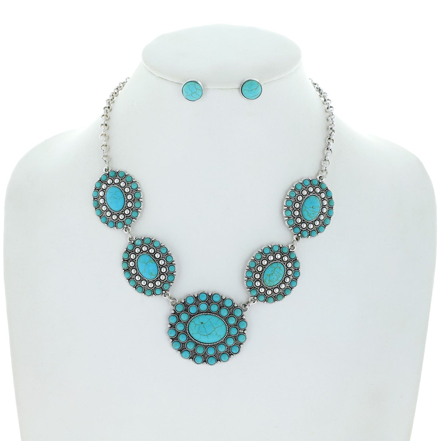 Stone Concho Necklace and Earring Set