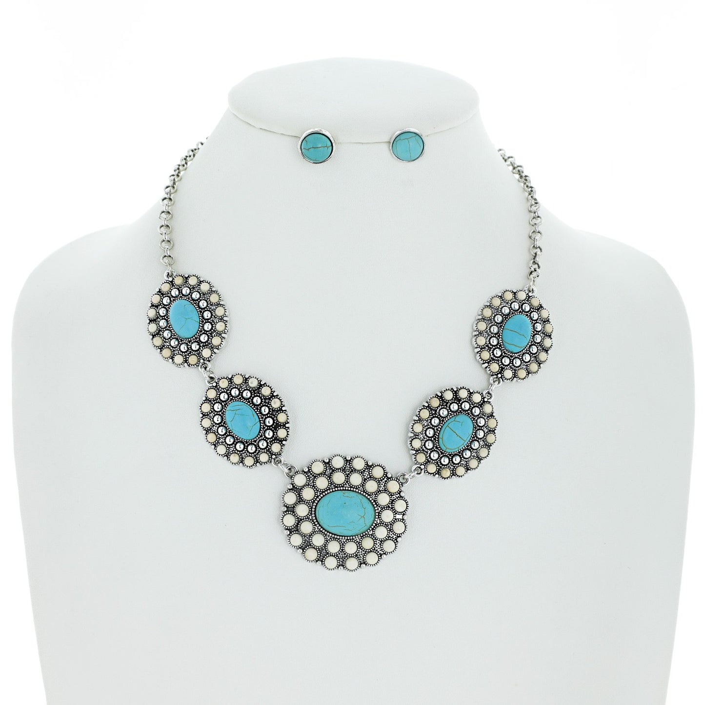 Stone Concho Necklace and Earring Set