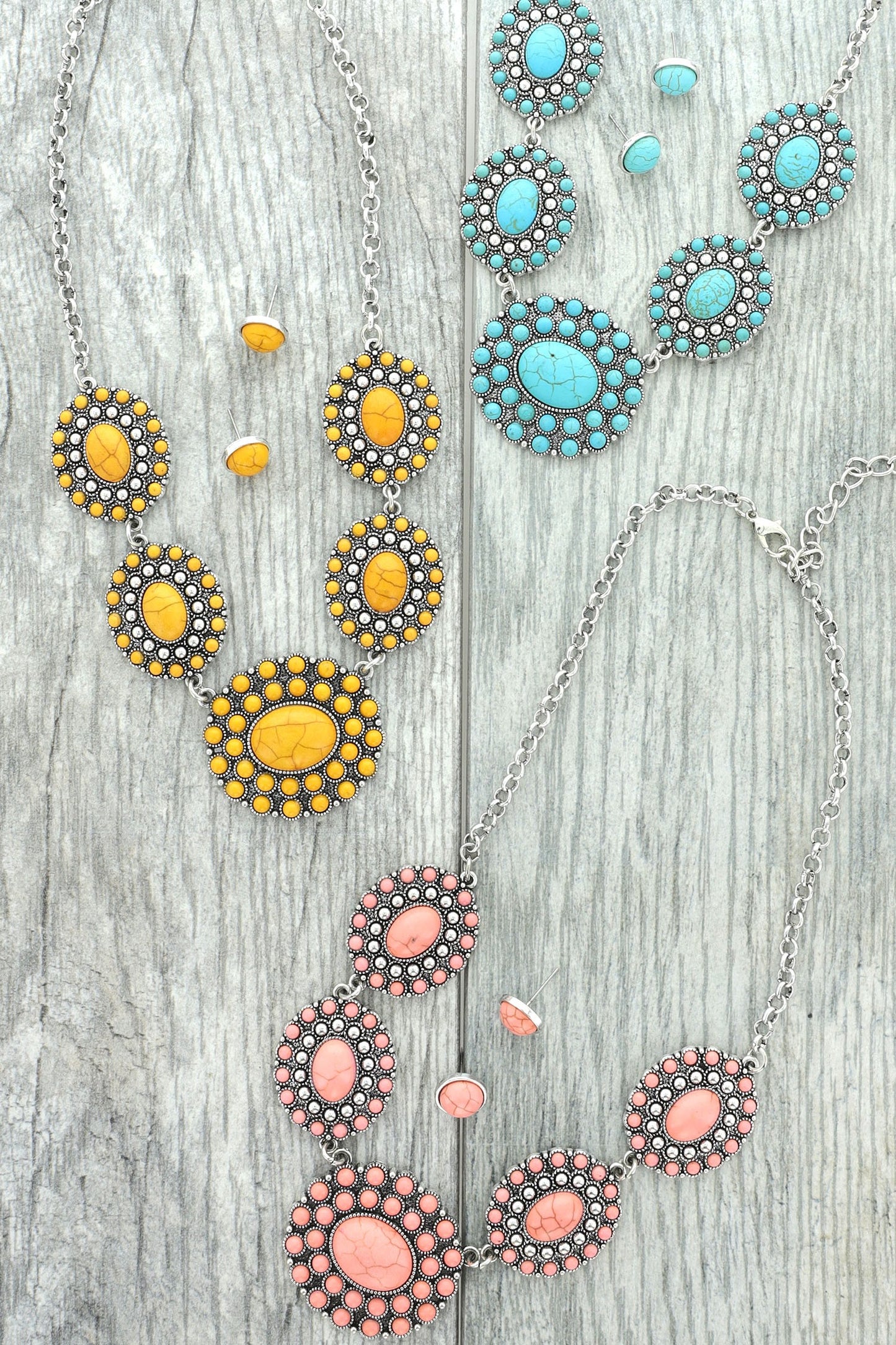 Stone Concho Necklace and Earring Set