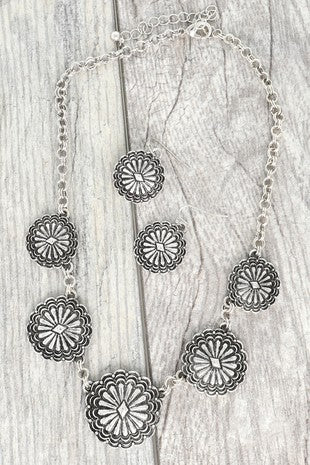 Concho Chain Necklace and Earring Set