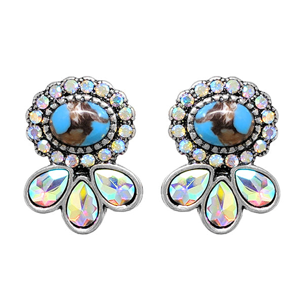 Turquoise and Rhinestone Post Earrings