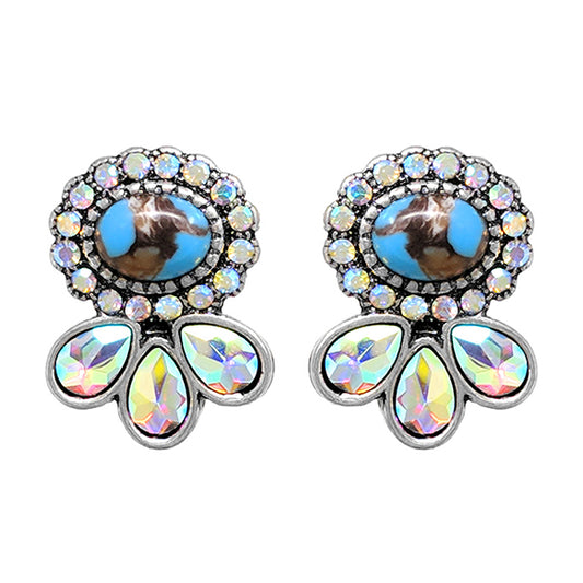 Turquoise and Rhinestone Post Earrings