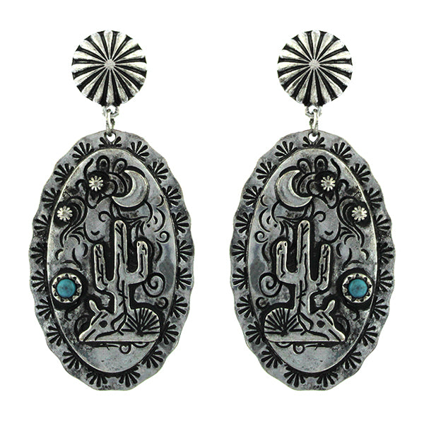 Western Cactus Metal Earrings