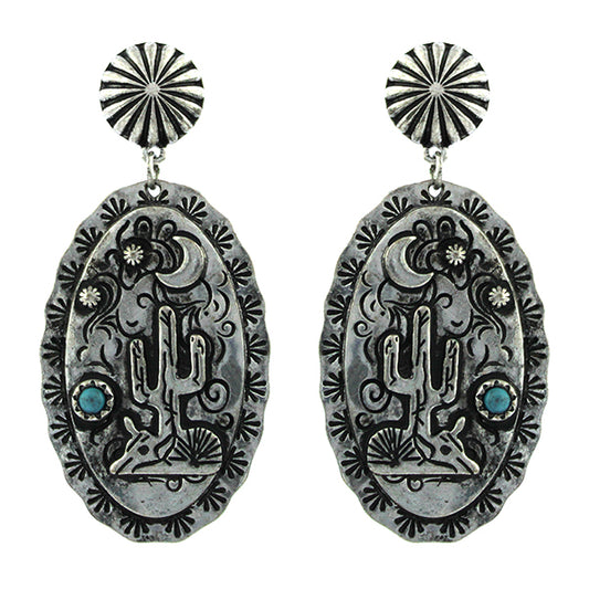 Western Cactus Metal Earrings