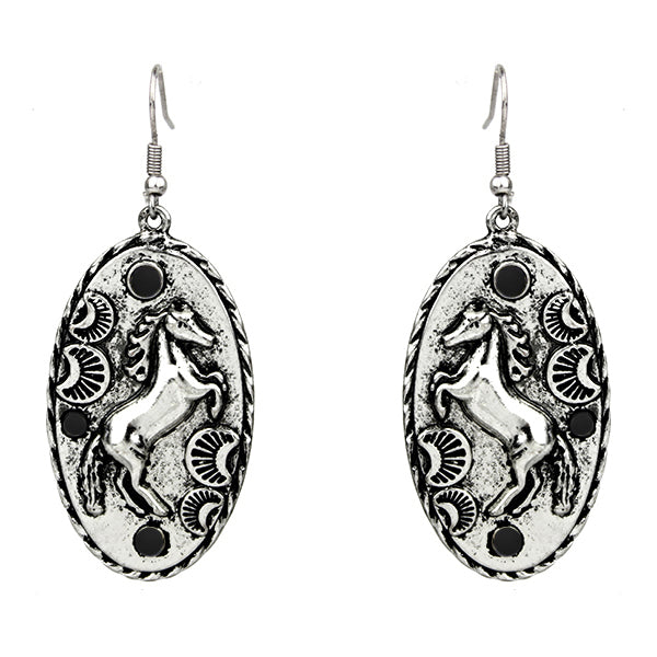 Black Rhinestone Horse Earrings