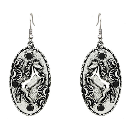 Black Rhinestone Horse Earrings