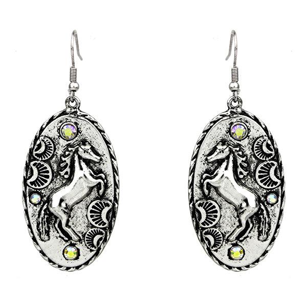 Rhinestone Metal Horse Earrings