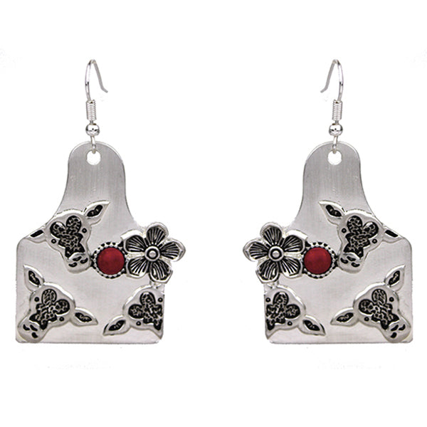 Red Rhinestone Cattle Tag Earrings